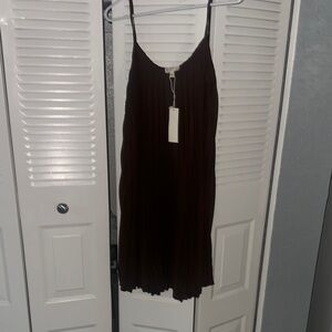 See You Monday Dark Brown Pleated Mini Dress